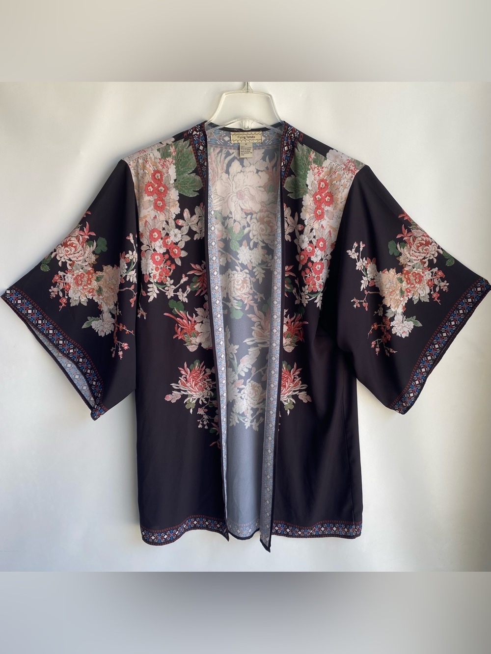 Flying Tomato loose fit open front floral kimono beach swim cover up boho M